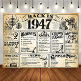 Aperturee - Aperturee Vintage Sepia Tone Back In 1947 Birthday Backdrop Historical Newspaper Style Facts and Retro Party Decor