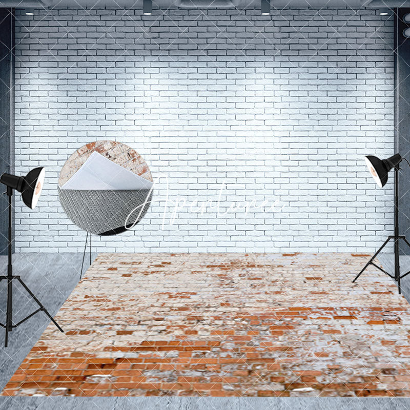 Aperturee - Aperturee Vintage Shabby Grey Red Brick Wall Room Set Backdrop