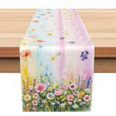 Aperturee - Aperturee Vintage Spring Table Runner with Colorful Rainbow Floral Print for Retro Kitchen and Easter Table Decor