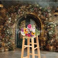 Aperturee - Aperturee Vintage Stone Arch Christmas Backdrop Hanging Lantern Floral Photography Background