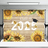 Aperturee - Aperturee Vintage Sunflower Wood Grain Congrats Grad Backdrop