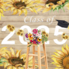 Aperturee - Aperturee Vintage Sunflower Wood Grain Congrats Grad Backdrop