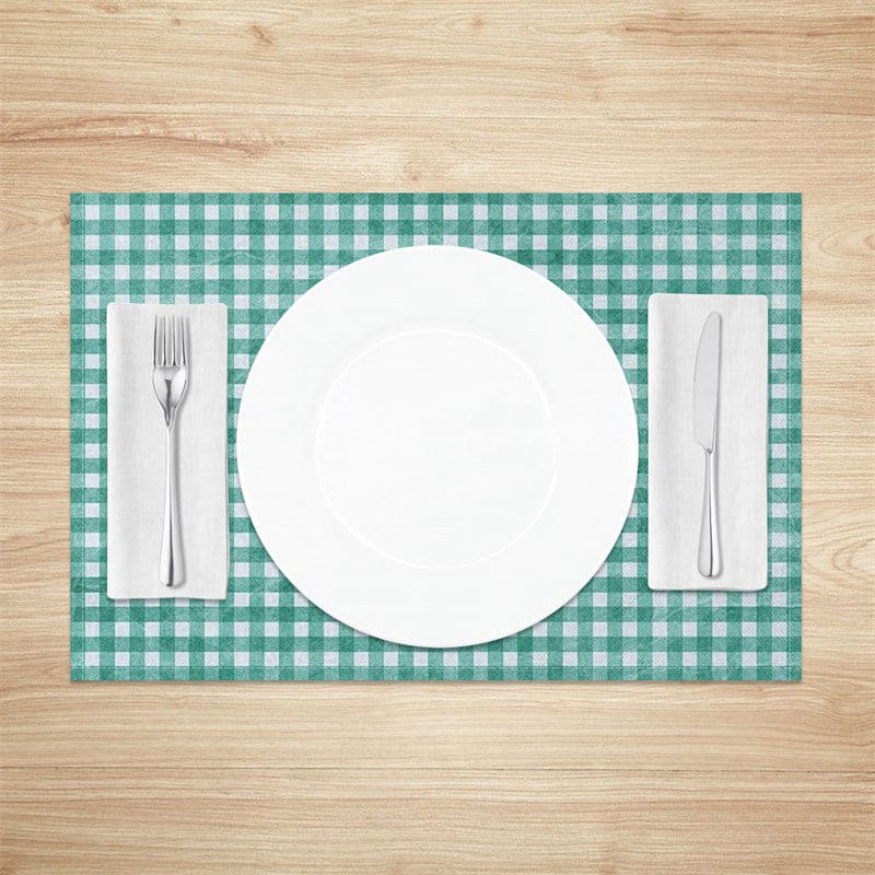 Aperturee - Aperturee Vintage Teal White Plaid Dining Set of 4 Placemats
