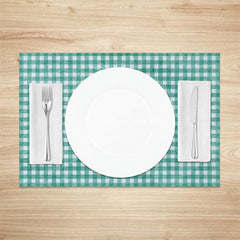 Aperturee - Aperturee Vintage Teal White Plaid Dining Set of 4 Placemats