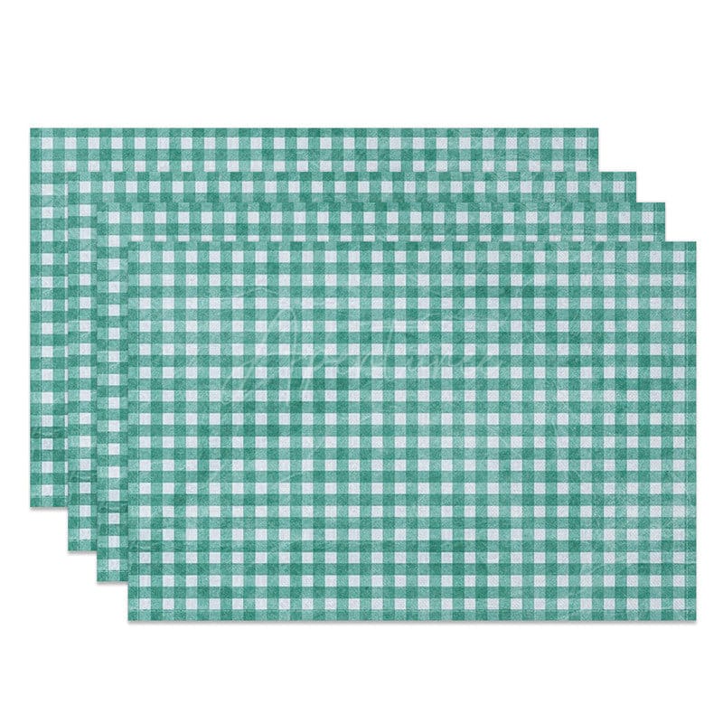 Aperturee - Aperturee Vintage Teal White Plaid Dining Set of 4 Placemats