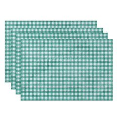 Aperturee - Aperturee Vintage Teal White Plaid Dining Set of 4 Placemats