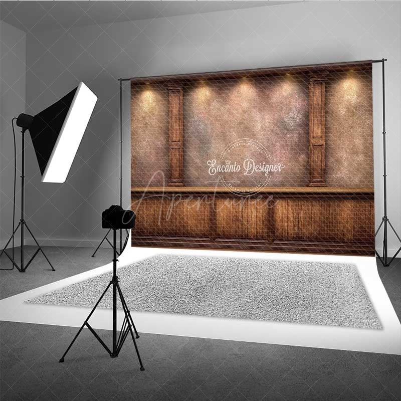 Aperturee - Aperturee Vintage Textured Wood Wall Photography Backdrop Elegant Study or Library with Columns Dark Academia Photo Prop