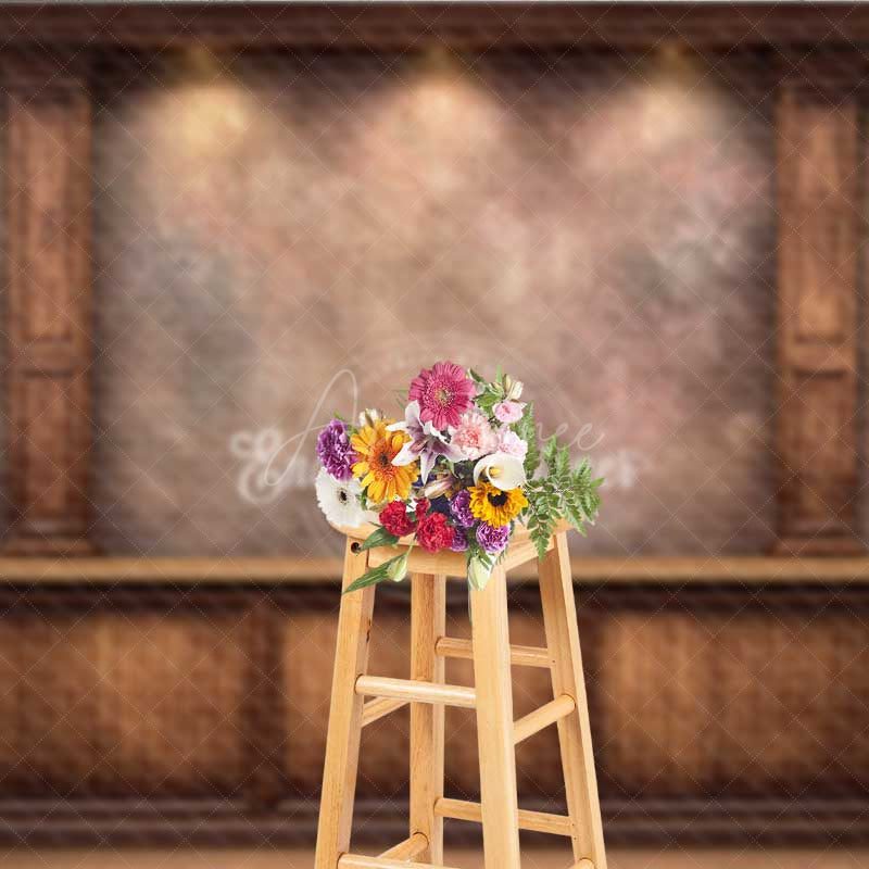 Aperturee - Aperturee Vintage Textured Wood Wall Photography Backdrop Elegant Study or Library with Columns Dark Academia Photo Prop