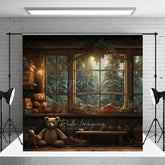 Aperturee Aperturee Vintage Toy Workshop Cake Smash Backdrop Kids Christmas Room with Teddy Bear Rustic Holiday Photography Prop