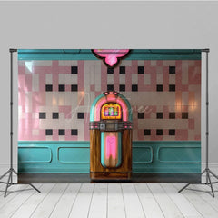 Aperturee - Aperturee Vintage Turquoise Jukebox Pink Tile Photo Backdrop