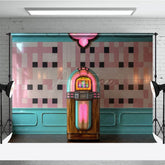 Aperturee - Aperturee Vintage Turquoise Jukebox Pink Tile Photo Backdrop