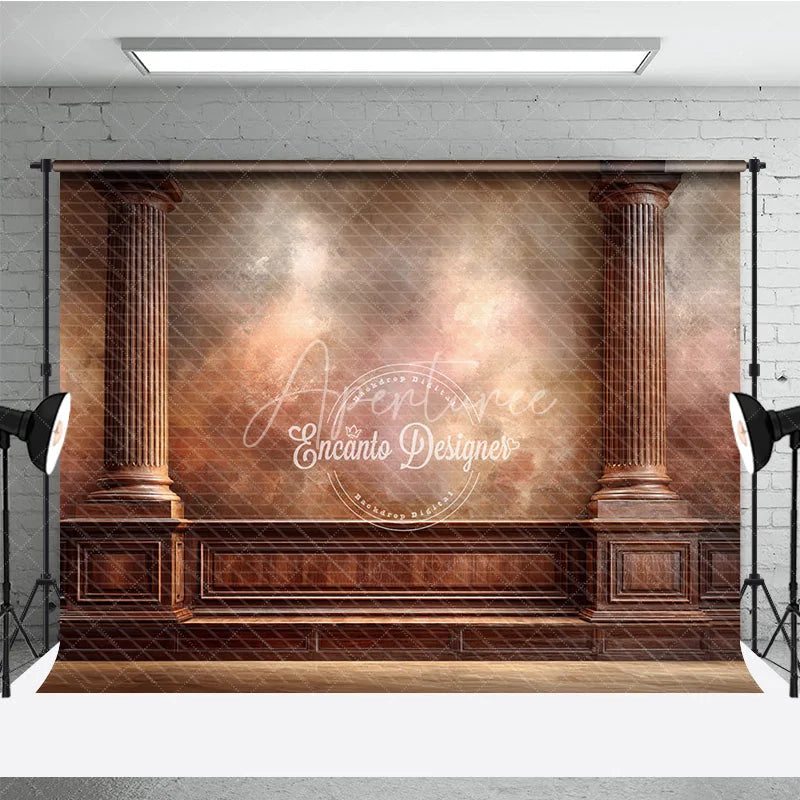 Aperturee - Aperturee Vintage Wall Photography Backdrop Ornate Wood Columns with Textured Wall Fine Art Portrait Background