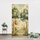 Aperturee - Aperturee Vintage Watercolor Forest Beehive Rectangle Arch Backdrop Cute Bumblebee Woodland Theme Party Decoration