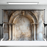 Aperturee - Aperturee Vintage White Beige Arch Door Wall Photo Backdrop
