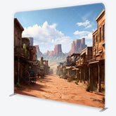 Aperturee - Aperturee Vintage Wild West Town Square Double-Sided Backdrop Desert Landscape with Rustic Buildings