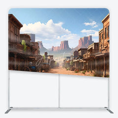 Aperturee - Aperturee Vintage Wild West Town Square Double-Sided Backdrop Desert Landscape with Rustic Buildings