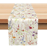 Aperturee - Aperturee Vintage Wildflower Table Runner Colorful Botanical Print for Spring Garden Party and Farmhouse Dining Decor