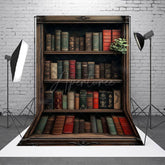 Aperturee - Aperturee Vintage Wooden Bookshelf Back To School Photo Backdrop