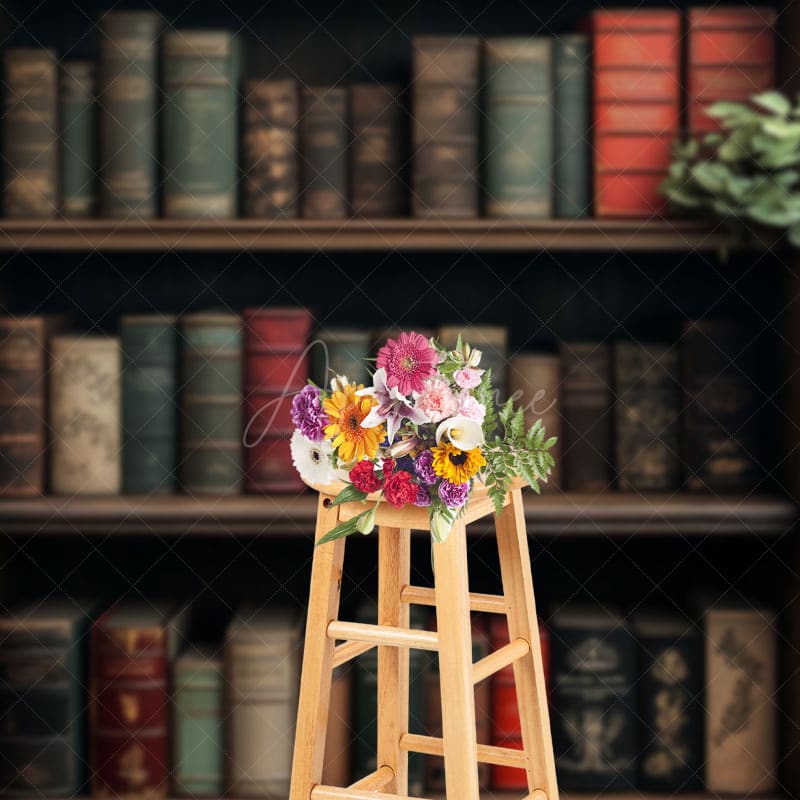 Aperturee - Aperturee Vintage Wooden Bookshelf Back To School Photo Backdrop
