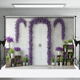 Aperturee - Aperturee Violet Floral Arched Door Elegant Spring Backdrop
