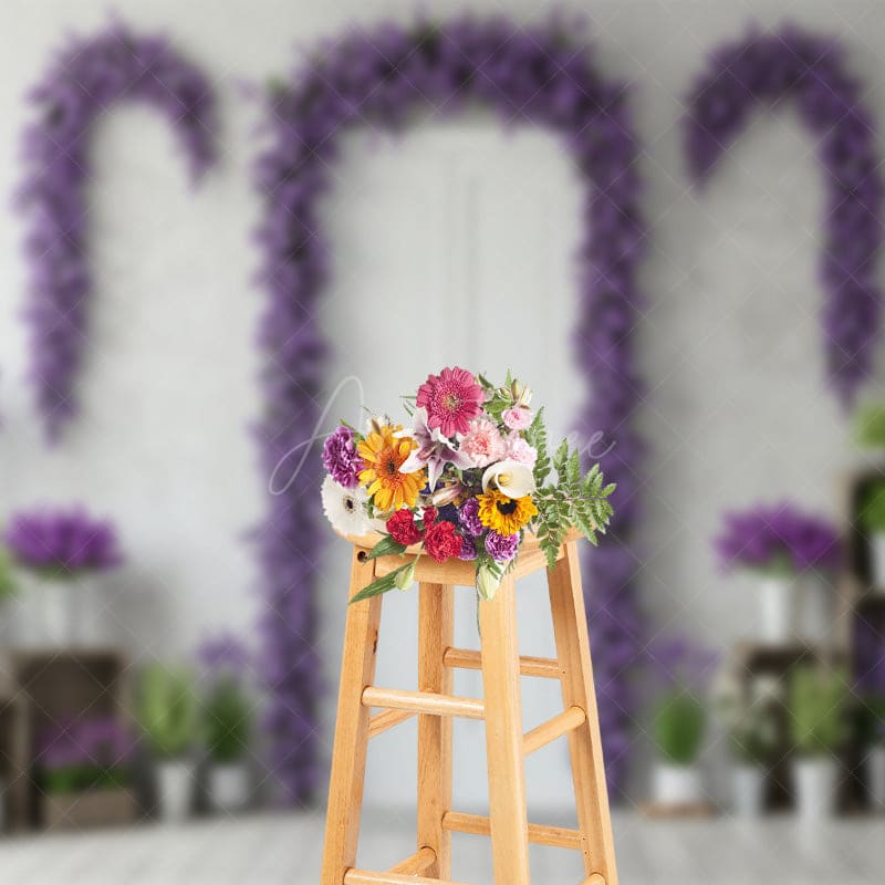 Aperturee - Aperturee Violet Floral Arched Door Elegant Spring Backdrop