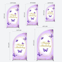 Aperturee - Aperturee Violet Floral Butterfly Happy Birthday Half Moon Arch Backdrop