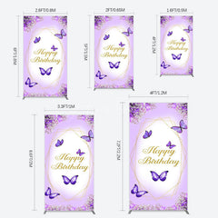 Aperturee - Aperturee Violet Floral Butterfly Happy Birthday Rectangle Backdrop
