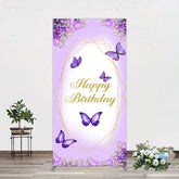 Aperturee - Aperturee Violet Floral Butterfly Happy Birthday Rectangle Backdrop