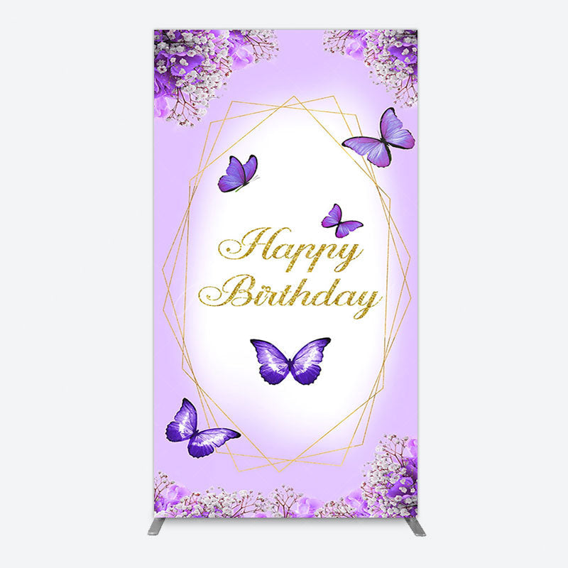 Aperturee - Aperturee Violet Floral Butterfly Happy Birthday Rectangle Backdrop