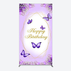 Aperturee - Aperturee Violet Floral Butterfly Happy Birthday Rectangle Backdrop