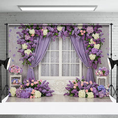 Aperturee - Aperturee Violet Floral Curtain Window Sweet Wedding Backdrop