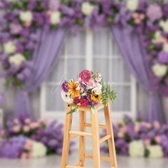 Aperturee - Aperturee Violet Floral Curtain Window Sweet Wedding Backdrop
