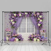 Aperturee - Aperturee Violet Floral Curtain Window Sweet Wedding Backdrop