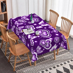 Aperturee - Aperturee Violet Purple Glowing Heart Butterfly Rectangle Tablecloth Magic Neon Sparkle Pattern Fantasy Valentine Decor