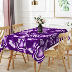 Aperturee - Aperturee Violet Purple Glowing Heart Butterfly Rectangle Tablecloth Magic Neon Sparkle Pattern Fantasy Valentine Decor