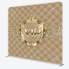 Aperturee - Aperturee VIP Gold Frame Tension Fabric Backdrop Beige Quilted Leather Luxury Party Background