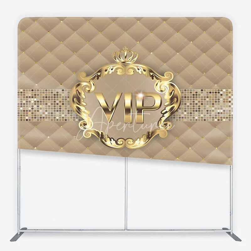Aperturee - Aperturee VIP Gold Frame Tension Fabric Backdrop Beige Quilted Leather Luxury Party Background