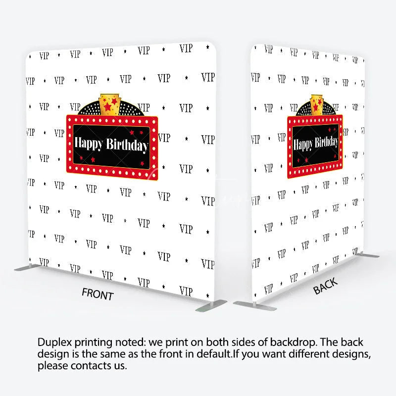 Aperturee - Aperturee VIP Happy Birthday Tension Fabric Backdrop Red Marquee Sign Step and Repeat Background