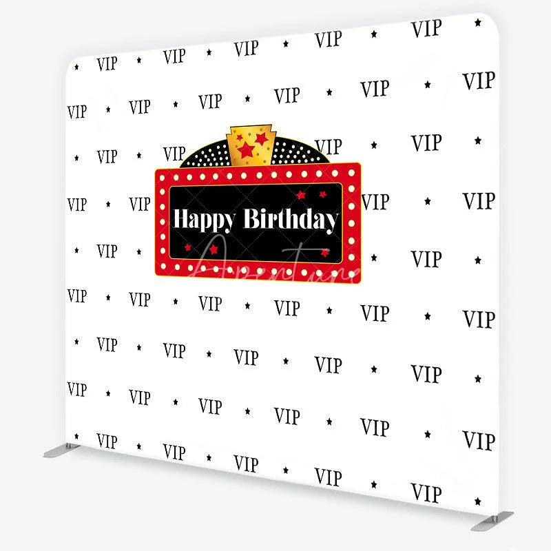 Aperturee - Aperturee VIP Happy Birthday Tension Fabric Backdrop Red Marquee Sign Step and Repeat Background