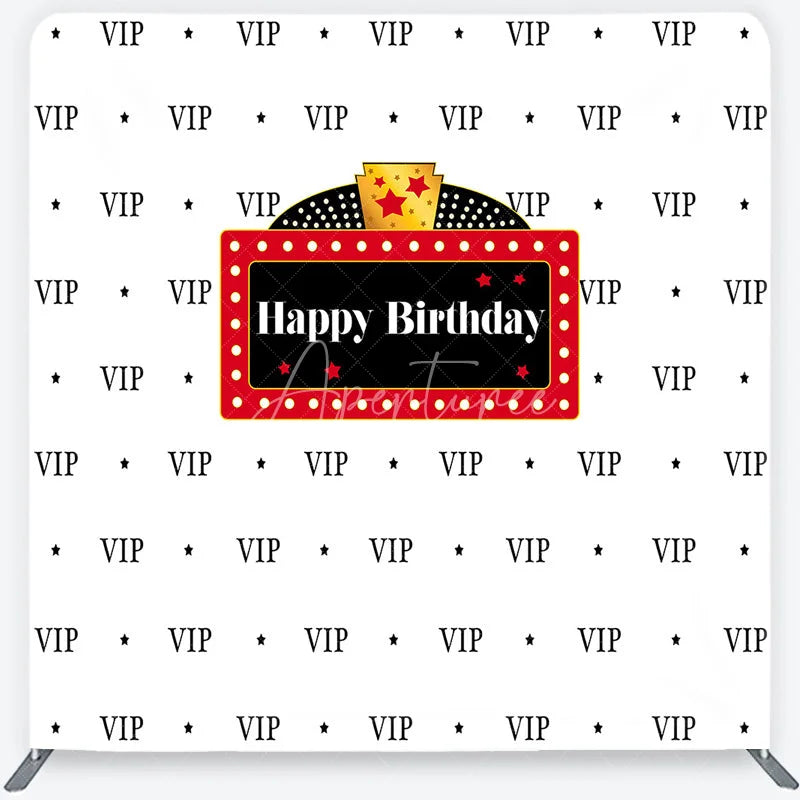 Aperturee - Aperturee VIP Happy Birthday Tension Fabric Backdrop Red Marquee Sign Step and Repeat Background