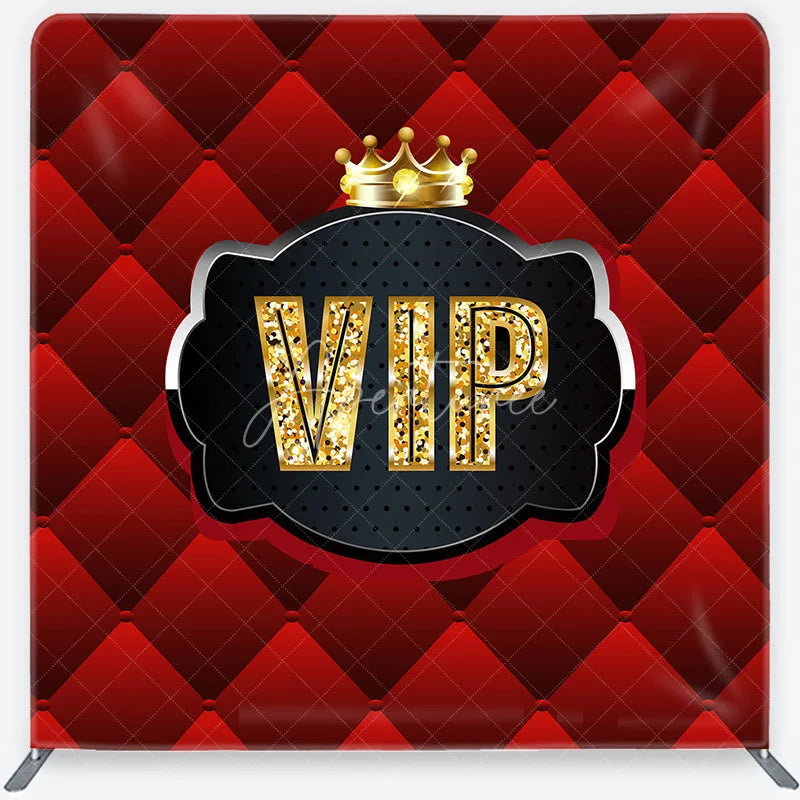 Aperturee - Aperturee VIP Red Quilted Tension Fabric Backdrop Gold Crown Luxury Party Event Background