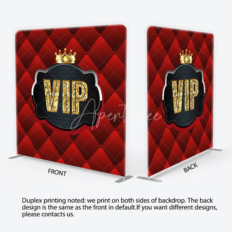 Aperturee - Aperturee VIP Red Quilted Tension Fabric Backdrop Gold Crown Luxury Party Event Background