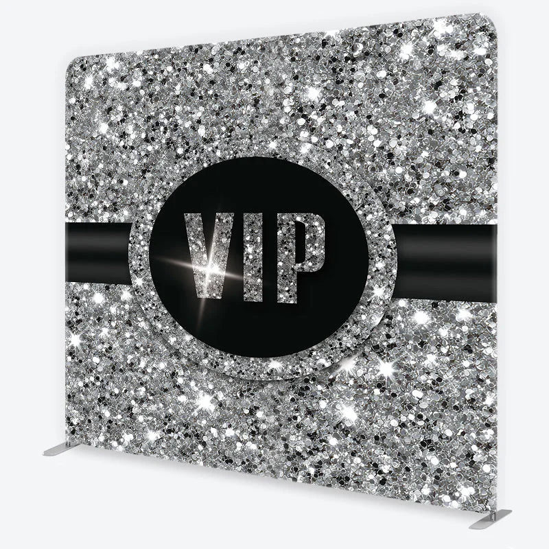 Aperturee - Aperturee VIP Silver Glitter Tension Fabric Backdrop Sparkling Step and Repeat Event Background