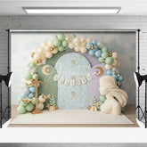 Aperturee - Aperturee Virgo Zodiac Cake Smash Backdrop Goddess Statue and Pastel Balloons Party Background