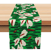Aperturee - Aperturee Vivid Floral Table Runner with Green and Black Stripes Bold Botanical Decor for Modern Dining Table