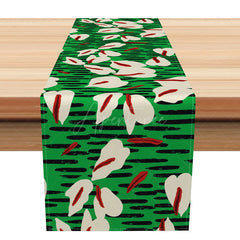 Aperturee - Aperturee Vivid Floral Table Runner with Green and Black Stripes Bold Botanical Decor for Modern Dining Table