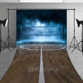 Aperturee - Aperturee Volleyball Court Net Sweep Photography Backdrop Blue Foggy Gym Wood Floor Sports Photo Background