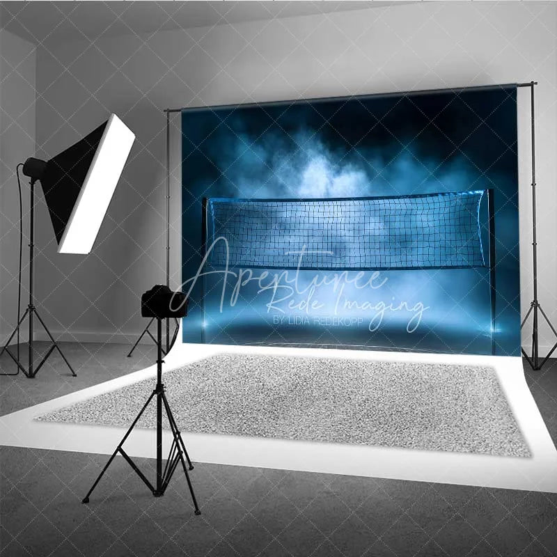 Aperturee - Aperturee Volleyball Net Court Sports Photography Backdrop Blue Fog Smoke Gym Light Game Match Background
