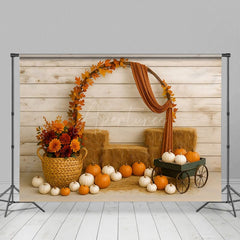 Aperturee - Aperturee Wagon In A Haystack Floral Pumpkin Wedding Backdrop