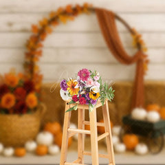 Aperturee - Aperturee Wagon In A Haystack Floral Pumpkin Wedding Backdrop
